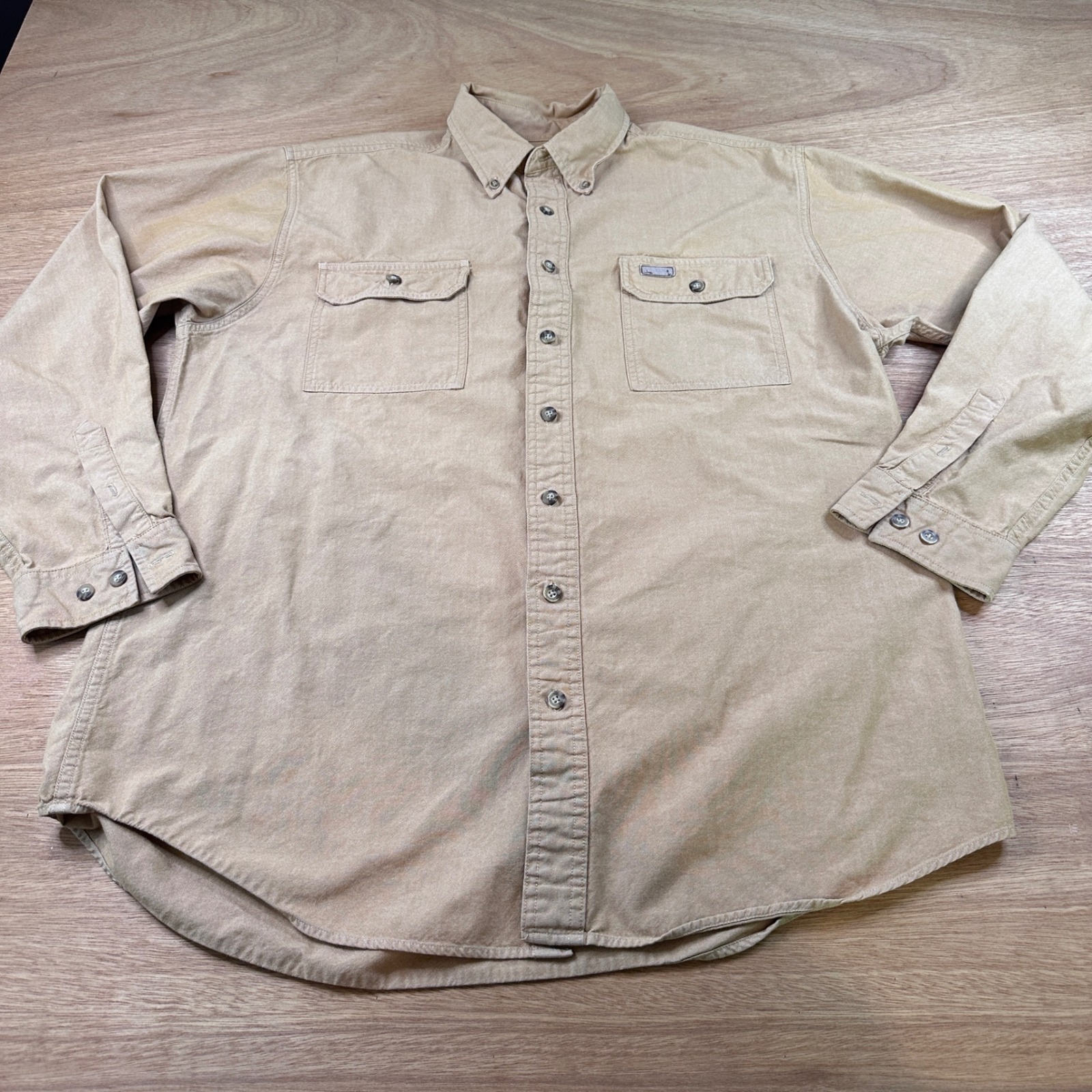 Carhartt Men's L Tall Tan/Brown Button Front Work Shirt Heavy Cotton Utility